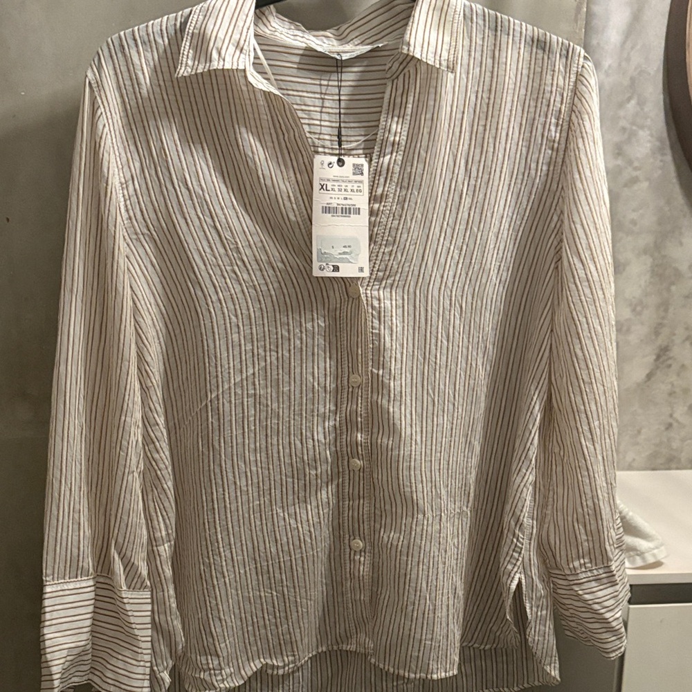 Striped Women’s Shirt - White and Brown